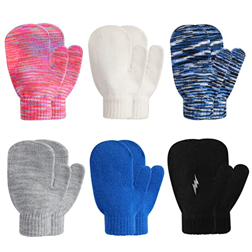 TAGVO 6 Paar Winter Magische Handschuhe, Kinder Dehnbare Warme Magische Handschuhe & Fäustlinge Jungen oder Mädchen, Strickhandschuhe Unisex Strick Vollfinger Fäustlinge für 4-12 Jahre