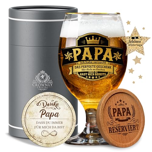 CROWNLY CRYSTAL® Geschenke für Papa Bierglas mit Gravur Personalisierte Geschenke Geburtstagsgeschenk für Papa Lustige Geschenke Vater Geschenk Vatertagsgeschenk für Papa Witzige Geschenke