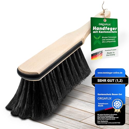 ORGAFLIX Premium Handfeger Rosshaar mit Kantenschutz, extra staubbindend durch hochwertige Rosshaarmischung, Handbesen ohne Besen, Hand-Rosshaarbesen, Hand-Kehrbesen, Made in Germany