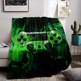 HZVRTN Grüne Spielkonsole Decke 150 x 200 cm, passende Decke für Teenager, Jungen und Mädchen, Moderne Bett- und Sofadecke mit Spielkonsolenmuster