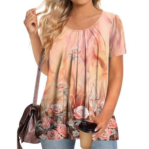 Generisch Tops Für Damen Oberteile Große Größen Kurzarm Bluse Mit Rundhals Kurvige Bequeme Plus Size Elegante Kleidung Blusen Figurformung Festliche Oberteile Damen 2Xl-5Xl