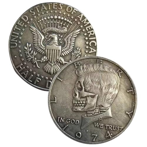 1974-Dollar-Münze, Half-Dollar-Münze, Sammlerstück, Nicht Im Umlauf Befindliche Alte Metallmünzen Von 1974, Versilberte Gedenkmünzen Aus Messing, Souvenir Mit Totenkopf, Runde Münzen Für Sammler