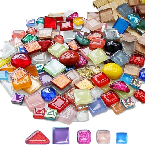 Mosaiksteine,Bunte Glasmosaikfliesen, 200g Bunte Mosaikfliesen Buntglas Mix Color Series,Glasmosaik Heterotyp Muggelsteine Bunt Kinder, Mosaiksteine Zum Basteln, für Badezimmer, Küche, Heimdekoration