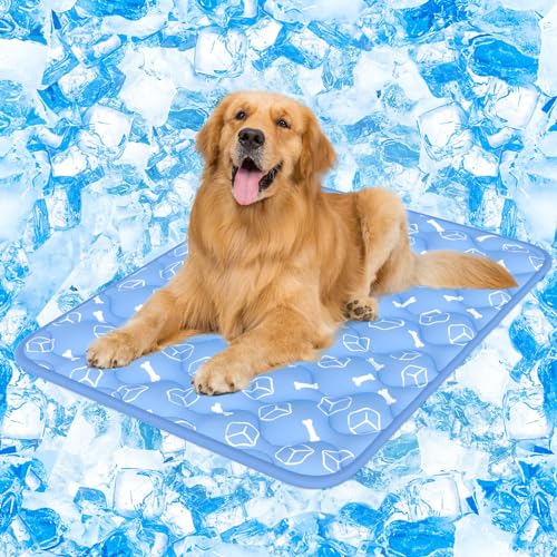 Rywell Kühlmatte für Hunde - Upgarde Entfärbung Verdicken Waschbar selbstkühlend Kälte 80×110cm Hundematte - rutschfest Weich Wasserabsorbierend Geruchlos Hundedecke für große Hunde Sommer - XL -Blau