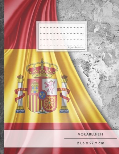 Vokabelheft: DIN A4 • 50+ Seiten, Softcover, Register, Zweispaltig, Erfolgs-Tacker, "Spanien" • Original #GoodMemos Schulheft • Fremdsprachen leicht lernen, Lineatur 53