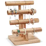 ProCase 4 Etagen T-Form Armbandhalter aus Holz, Abnehmbare Armband Halterung Schmuckhalter Armbänder Display, Vintage Armbandständer Uhrenständer Aufbewahrung für Armreifen Haarklammern Uhren -Natur