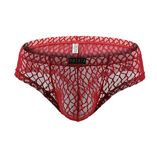 Xniral Herren Boxer Slips Unterwäsche Dessous Strings Höschen Netz atmungsaktiv Unterwäsche String Männer String Dessous Bademode(Wein,M)