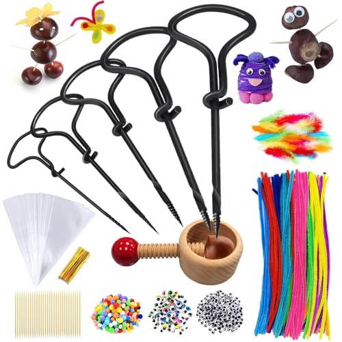 446 PCS Kastanienbohrer Set, Kastanienbohrer mit Halter, Kastanienhalter Bastelset, Kastanien Bastelset Kinder, Bohrer für Kastanien 1,5-5 mm, Herbstbasteln Kinder Set,Mit DIY Bastel Zubehör