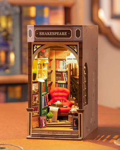 Rolife Book Nook Kit Buchstützen DIY Miniatur Haus 3D Puzzles Holz Book Nook Diorama Modelbau für Erwachsene Modellbausatz Weihnachten Geburtstag Geschenke (Buchhandlungen)