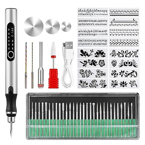 Electric Engraving Pen, Micro Gravierstift, Multifunctional Gravur Gerät Set, Portable Wireless Gravur Stift, Holz Gravur Gerät, DIY fur Jewellery Gravurwerkzeug, Holz Gravieren, Gravierstift Glas