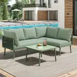 Huayz Gartenmöbel Set, Balkonmöbel Gartenlounge Set für 3-4 Personen, Tisch & Kissen, L-förmiges Terrassenmöbel, Ecksofa-Set aus Eisen, Lounge Sitzgruppe, Outdoor, für Terrasse, Balkon, Garten