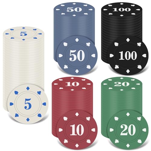 Zocipro 110 Stück Pokerchips, Jetons Chips, Poker Chips mit Nennwerten und schwarzem Samtbeutel, Partyzubehör für Spieleabende, Casino Chips für Poker, Blackjack und Casinospiele