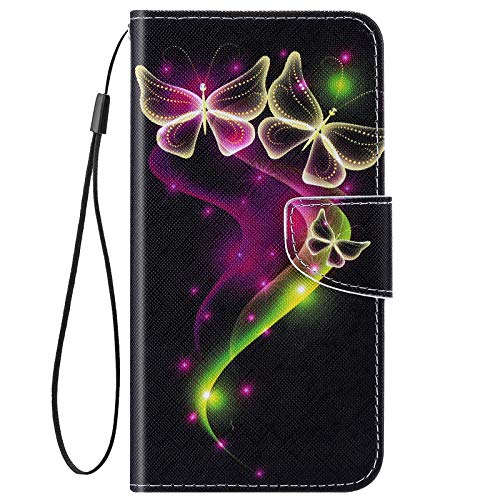 URFEDA Kompatibel mit Samsung Galaxy A21S Hülle Leder Handytasche Brieftasche Schutzhülle mit Bunt Muster Flip Hülle Stand Ständer Kartenfach Magnetverschluss Ledertasche Klapphülle,Schmetterling #2