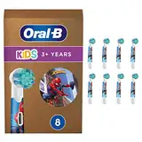 Oral-B Kids Spiderman Aufsteckbürsten für elektrische Zahnbürste, extra weiche Borsten, für Kinder ab 3 Jahren, briefkastenfähige Verpackung, 8 Stück