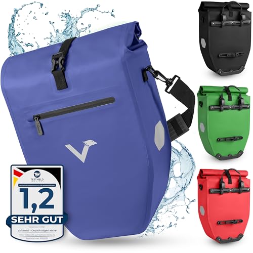 Valkental - Große & wasserdichte Gepäckträgertasche - 28L Füllvolumen - Fahrradtasche für Gepäckträger mit Reflektoren in Blau