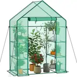 AMHANCIBLE Gewächshaus, Foliengewächshaus mit 3 Regale, Tomatengewächshaus, 140x70x195cm, Gewächshaus Balkon mit PE Gitterfolie für Tomaten & Pflanzen, Grün EGWH13GR