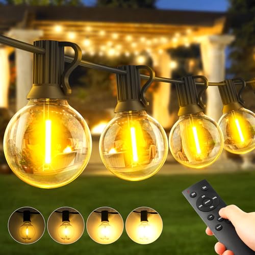 Lichterkette-Außen-LED-Outdoor-Strom-Beleuchtung-Aussen-Garten 30M Lichterketten Glühbirnen Balkon Pavillon Party Lights Warmweiß Wetterfest Glühbirne Fernbedienung Dimmbar Terrasse Gartenbeleuchtung