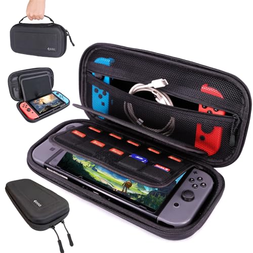 Egoo - Tasche für Nintendo Switch/Switch OLED Hülle Hart Wasserfest Case Schutzhülle Tragbar Aufbewahrung für Nintendo Switch, 20 Spielen, Konsole & Zubehör (Schwarz)