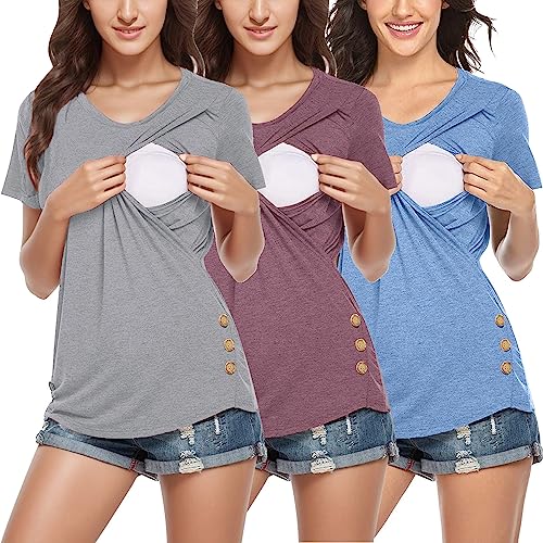 Damen Stilltop Kurzarm Umstandstop Sommer Soft süße Fußspuren Aufdruck Umstandsmode Oberteile Schwangere T-Shirt Nursing Tops Umstandskleidung Umstandskleid Schwangerschaft Umstandstop kf080