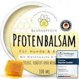 GLÜCKSPFOTE Pfotenbalsam 100ml für Hund Katze [Testsieger] | Verbesserte Rezeptur - mehr Bienenwachs - gegen trockene rissige Pfoten | Pfotenpflege als Pfotenschutz f. Sommer Winter f. Hunde Katzen