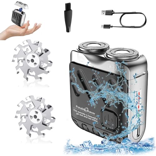 Elektrischer Rasierer, 9000 U/min IPX7 Wasserdichter Mini Rasierer 60 Tage Längere Nutzung mit 9 Scharfen Stahlklingen und Magnetischer und Schwebender Scherkopf für Zuhause, Auto, Reisen