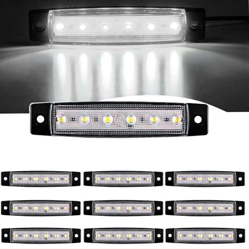 VISSQH 10 Stücke LED Seitenmarkierungsleuchten,12V-24V LED Seitenmarkierungs-kontrollleuchte LED Begrenzungsleuchten Vorne Hinten Seitenlicht Positionslampen(Weiß)