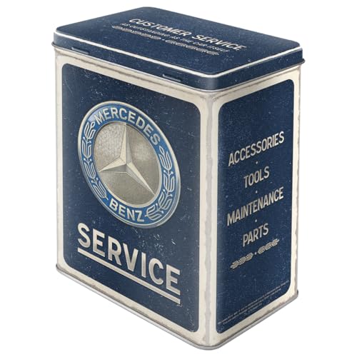 Nostalgic-Art Retro Vorratsdose L, 3 l, Mercedes-Benz – Service Emblem Blue – Geschenk-Idee für Mercedes-Benz Fans, Original Lizenzprodukt (OLP), Große Kaffee-Dose aus Blech, Vintage Design