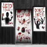 Halloween gruselige Tür- und Fensterdekoration mit blutigen Handabdrücken und dem Wort HELP, gruselige Wand-Fensterdekoration, Halloween Partydekoration
