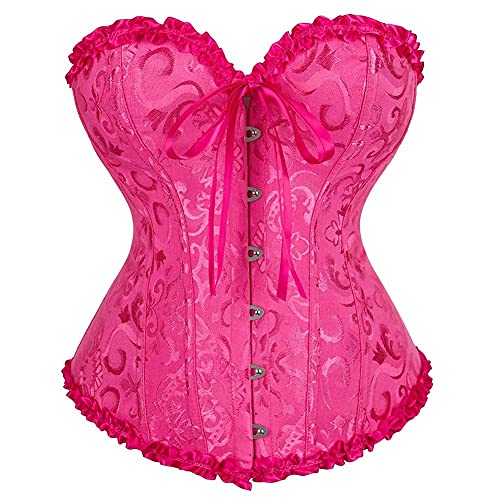 Josamogre Korsett Top Damen Corsage Vollbrust Corset Sexy Satin Burlesque Vintage Rose S