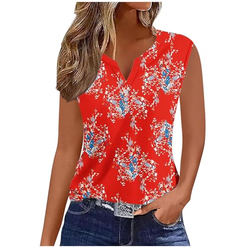 Sommermode Print Tasten Damen Tank Tops V-Ausschnitt Ärmellos Tanktops Frauen Elegant Oberteile Freizeit Vest Tops Lose Einfarbig Tunika Shirts Oberteil Sommer Slim Fit Oberteile Casual