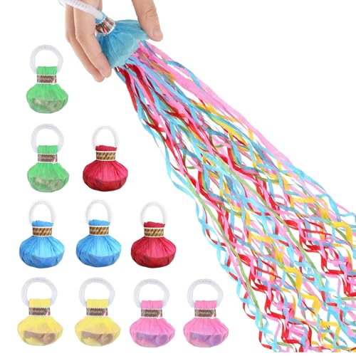 10 Stück Wurf Luftschlangen Bombe Luftschlangen Hand Werfen Streamer Party Konfetti Luftschlangen Kanone Neujahr Handwerfende Bänder für Geburtstag Hochzeiten Weihnachten Karneval Abschlussfeier