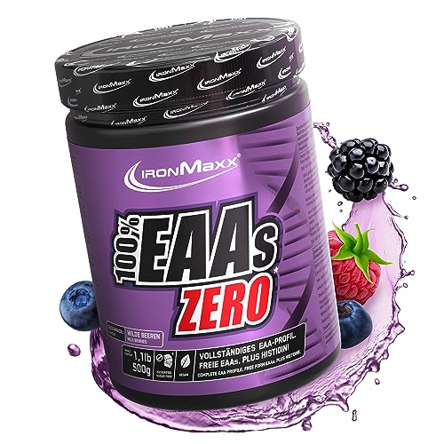 IronMaxx 100% EAAs Zero - Wildberry 500g Dose | EAA-Pulver, vegan und zuckerfrei mit allen 8 essentiellen Aminosäuren | fruchtiger Geschmack, frei von Konservierungsstoffen