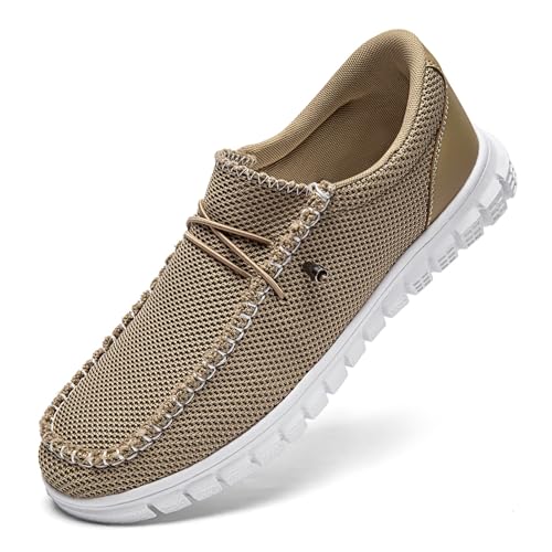 JUEQIBAA Herren Loafers Slipper rutschfeste Herren Schuhe Laufschuhe Atmungsaktiv Freizeitschuhe Walkingschuhe Rutschhemmender Laufsohle Khaki Größe EU 46