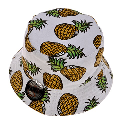 ZLYC Unisex Früchte Druck Sonnenhut Strandhut Fishermütze Outdoor-Hut, Weiß Ananas, M