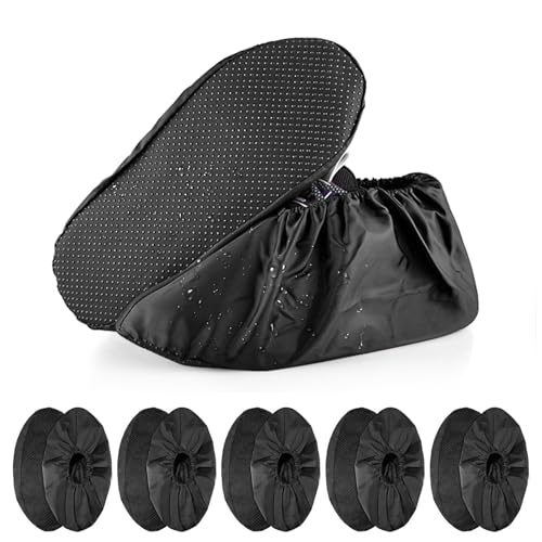 UVVRUR 10 Stück Schuhüberzieher Wasserdichte Schuhüberzüge Schuhüberzieher Mehrweg Wasserdichter Staubschutz Für Schuhe, Teppich Bodenschutz, die Hausreinigung (5 Paare Schwarz)