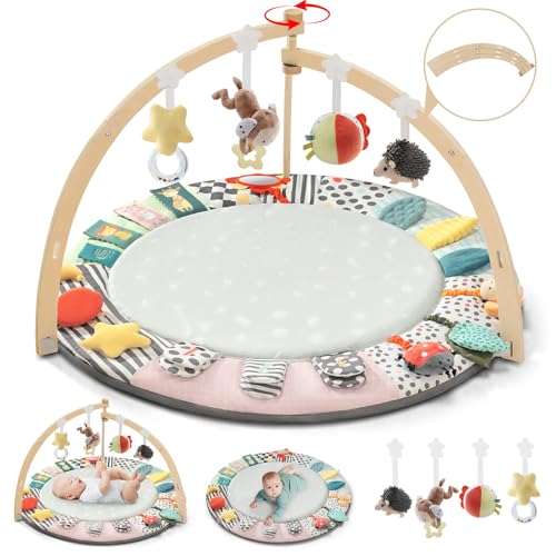 Faltbare Spielbogen Baby aus Holz – 6 Entwicklungszonen, 7 Interaktive Sensorisches Spielzeug, Krabbeldecke Baby zur Motorik & Sinnesförderung, Baby Essentials für 0-18 Monate, Babyparty Geschenk