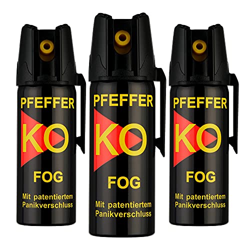 KO Pfefferspray Jet | Fog Verteidigungsspray | Abwehrspray Hundeabwehr | zur Selbstverteidigung | Sparset | Made in Germany (FOG 50 ML 3 Stk)