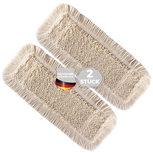 Thometzki Wischmopp-Bezug (2X, 40cm) - Bodenwischer-Wischbezug zur Echtholz Trocken- & Nass-Bodenpflege - Bodenwischer-Bezug für Parkett-Dielen, Laminat & Fliesen - Hochwertiger Wischer-Bezug Beige