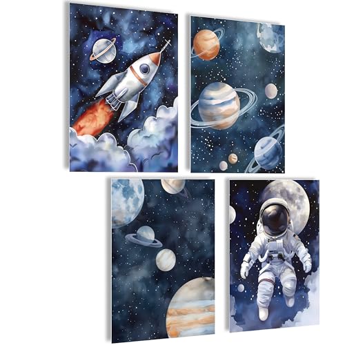 mojoliving Bilder Kinderzimmer jungen Baby Zimmer Poster Set Wandbilder Kinderzimmer mädchen Babyzimmer Deko Bilder für Baby Zimmer Dekoration (Astronaut)