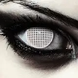 DESIGNLENSES, farbige Tageslinsen Kontaktlinsen mit Gittermuster, weiß, ohne Sehstärke für Halloween Kostüm als Zombie, Karneval, Vampir & Cosplay - 2 Stück (1 Paar) weisse Augenlinsen