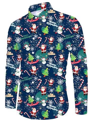 Belovecol Xmas Hemd Herren Christmas Shirt Druck Tier Langarm Weihnachten Buttons Down Hawaii Style Herren Oberteile L