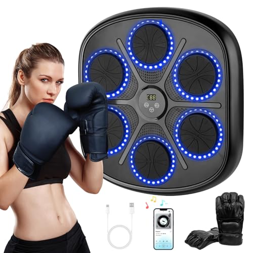 Buba Toys Musik-Boxmaschine Mit Boxhandschuhen, Wiederaufladbare Wandmontierte LED-Smart-Bluetooth-Boxmaschine, Heim-Smart-Box-Fitnessgerät, Perfekt Für Reflex- und Hand-Augen-Koordinationstraining