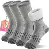 Anlisim Merino Wandersocken für Kinder Mädchen Jungen Wolle Socken Dicke Thermosocken Warme Sportsocken Trekking Wintersocken Weihnachtssocken Geschenke Kindersocken 4 Paare(Grau,12-15 Jahre)