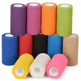 12 Rollen Selbsthaftende Bandage Selbstklebender Verband 10cm Kohäsive Bandage Wrap Erste Hilfe Sportverletzungen Haftbandage Verband Elastische Binde Fixierverband Pet Vet Wrap für Pferd Hunde