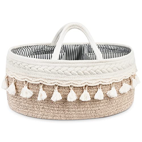 Maliton Baby Windel Caddy Organizer, Boho Neugeborenen Essentials Wickeltisch Organizer, Multifunktionale Aufbewahrungsbox für Windeln Größe 45x27x18CM