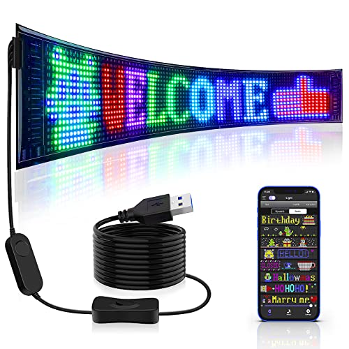 Qnoavve Flexible USB RGB LED Anzeige Board, Bluetooth Smart App RGB LED Laufschrift Programmierbar Sign for Car, Shop, Bar, Graffiti, Text, Animation Anzeige