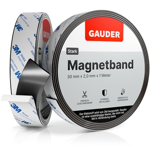 GAUDER Magnetband stark selbstklebend mit 3M Kleber | Magnetstreifen selbstklebend | starkes Magnetklebeband (1 m)