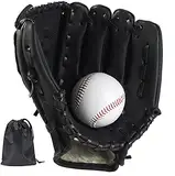 LeapBeast Baseball Handschuhe - Softball Handschuhe mit Einem Ball, Erwachsenen Baseball Training Wettbewerb Handschuh Verdicken Dauerhaft Softballhandschuhe für Kinder Erwachsene (Schwarz, 10,5 Zoll)