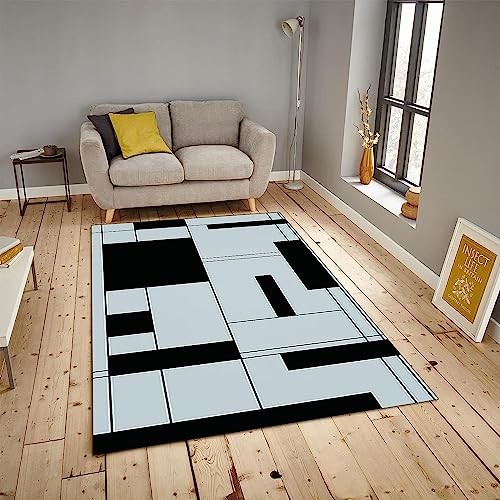 3D Gedruckte Boden Runner Area Rug Dicken Flanell rutschfeste Bodenmatte Runner Rug Waschbare Teppich Runner - Einfaches Schwarz-Weißes Karomuster - Polyester-Soft-Touch, 120 X 160 cm / 47,2-7Y1L+O6U