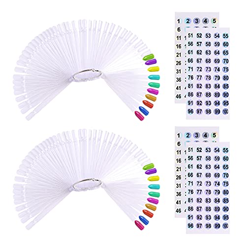 100 Stk Nagel Display Tips Übungsnagelspitzen mit Nummernsticker Nail Art Display transparent Nagel Muster-Stäbchen